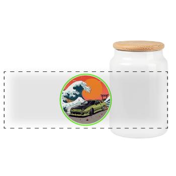 Retro 90er JDM S13 Great Wave Japan Emblem - Panorama Keksdose mit Holzdeckel - Weiß - Vorne