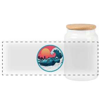 Retro 90er JDM NSX Great Wave Sunset Emblem - Panorama Keksdose mit Holzdeckel - Weiß - Vorne