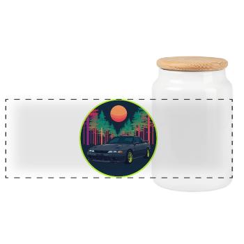 Retro 90er JDM R32 Forest Neon Moon Emblem - Panorama Keksdose mit Holzdeckel - Weiß - Vorne