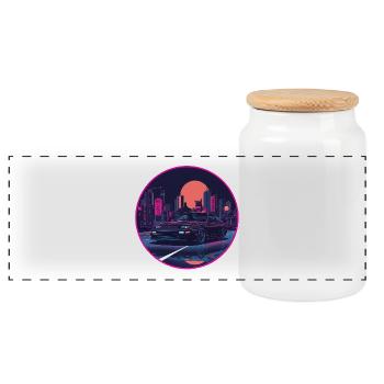 Retro 80er JDM Schrägheck Neon Tokyo Emblem - Panorama Keksdose mit Holzdeckel - Weiß - Vorne