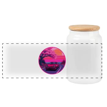 Retro 80er JDM FC Coupé Sakura Sunset Emblem - Panorama Keksdose mit Holzdeckel - Weiß - Vorne