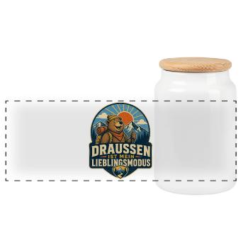 Draußen ist mein Lieblingsmodus – Bär - Panorama Keksdose mit Holzdeckel - Weiß - Vorne