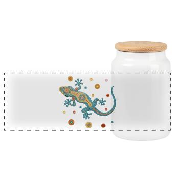 Blue gecko in colorful mosaic style - Panoramic Cookie Jar with Wooden Lid - white - Front