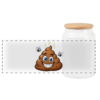 Brown Comic Dog Poop with Flies – Humorous - Panoramic Cookie Jar with Wooden Lid - white - Front
