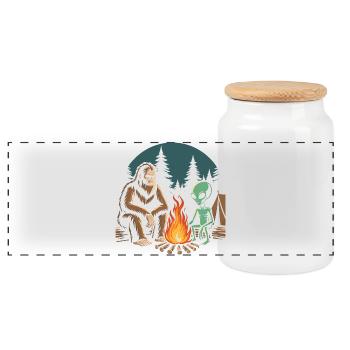 Hiking - Outdoor Adventure - Bigfoot and Alien - Panoramic Cookie Jar with Wooden Lid - white - Front