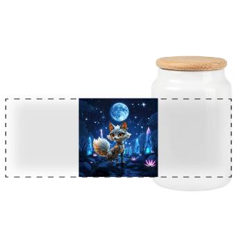 Renard Lunaire Néon - Boîte à biscuits avec couvercle en bois - blanc - Devant