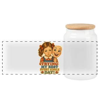 Derrière le sourire Vintage Sad Girl - Boîte à biscuits avec couvercle en bois - blanc - Devant