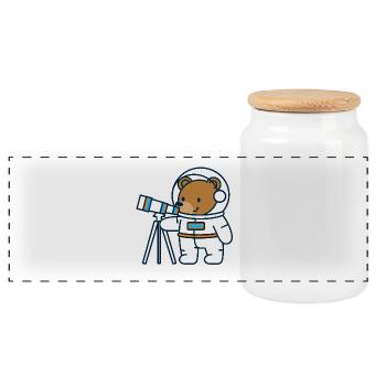 Astronaut bear at the telescope - Panoramic Cookie Jar with Wooden Lid - white - Front