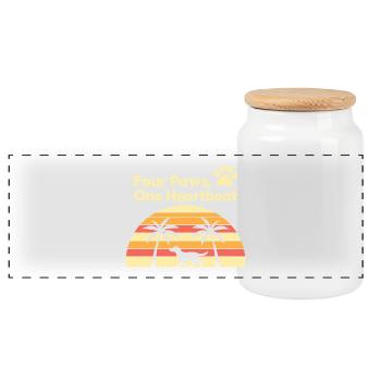 Quatre pattes et un motif de chien au coucher du soleil - Boîte à biscuits avec couvercle en bois - blanc - Devant