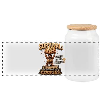L’homme des cavernes avec des biscuits : Survie - Boîte à biscuits avec couvercle en bois - blanc - Devant