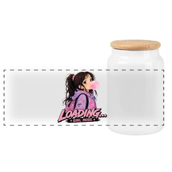 Bubblegirl - Panoramic Cookie Jar with Wooden Lid - white - Front
