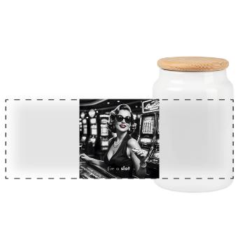 ImaSlot - Panoramic Cookie Jar with Wooden Lid - white - Front