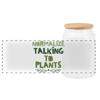 Normalize Talking to Plants - Panoramic Cookie Jar with Wooden Lid - white - Front