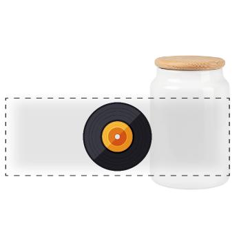 Disque vinyle de dessins animés - Boîte à biscuits avec couvercle en bois - blanc - Devant
