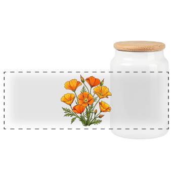 California Poppy - Panoramic Cookie Jar with Wooden Lid - white - Front