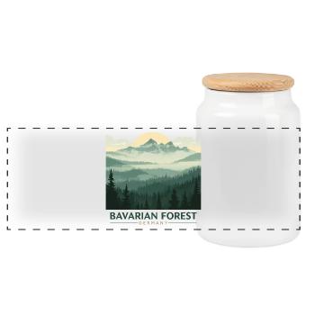 Bavarian Forest | Vintage National Park - Panoramic Cookie Jar with Wooden Lid - white - Front