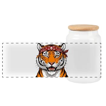 Fashionable tiger. - Panoramic Cookie Jar with Wooden Lid - white - Front