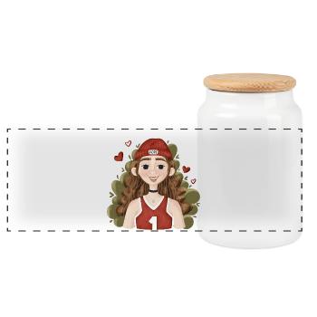 Hopeful basketball player - Panoramic Cookie Jar with Wooden Lid - white - Front