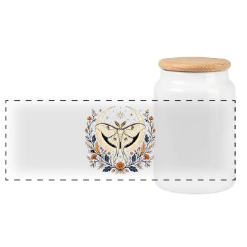 Lune et Papillon Nocturne Florale - Boîte à biscuits avec couvercle en bois - blanc - Devant