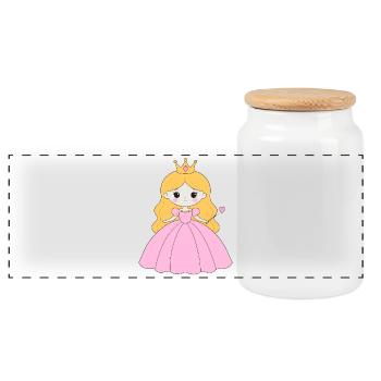 Princesse à la couronne et robe rose – Conte de fées - Boîte à biscuits avec couvercle en bois - blanc - Devant