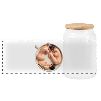 Latte Cup Nude Trio - Panoramic Cookie Jar with Wooden Lid - white - Front