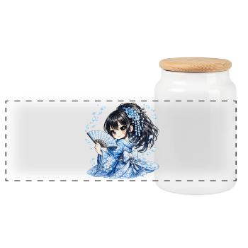Geisha Bleue Kawaii – Illustration Manga Japonaise - Boîte à biscuits avec couvercle en bois - blanc - Devant
