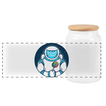 Süßer Galaxie-Astronaut - Panorama Keksdose mit Holzdeckel - Weiß - Vorne