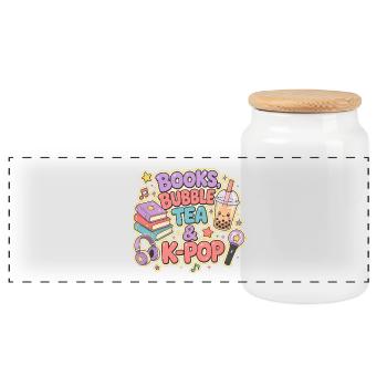 Livres, bubble tea et K-Pop - Boîte à biscuits avec couvercle en bois - blanc - Devant
