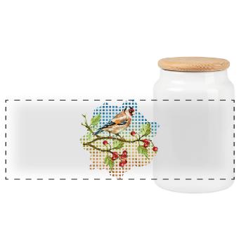 Oiseau coloré - Boîte à biscuits avec couvercle en bois - blanc - Devant