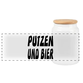 Putzen - Panorama Keksdose mit Holzdeckel - Weiß - Vorne