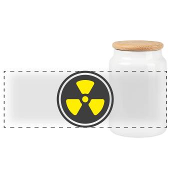 Strahlenwarnung Feststoff-Ikon-Nuclea-Symbol - Panorama Keksdose mit Holzdeckel - Weiß - Vorne