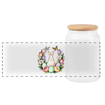 Easter Bloom Bunny - Panoramic Cookie Jar with Wooden Lid - white - Front