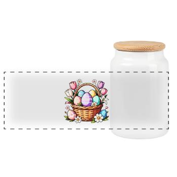 Easter Basket Eggs in Bloom - Panoramic Cookie Jar with Wooden Lid - white - Front