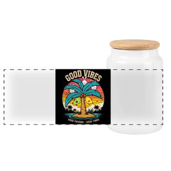 Gute Vibes Palmeninsel Freunde - Panoramic Cookie Jar with Wooden Lid - white - Front