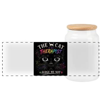 Thérapie par chats : Le chat est mon thérapeute - Boîte à biscuits avec couvercle en bois - blanc - Devant