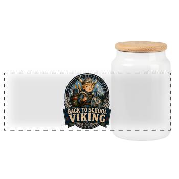 Back to School Viking - Panoramic Cookie Jar with Wooden Lid - white - Front