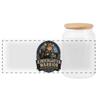 Kindergarten Warrior Quest - Panoramic Cookie Jar with Wooden Lid - white - Front