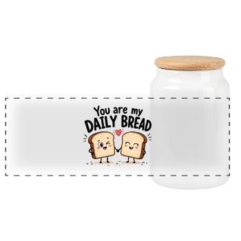 You Are My Daily Bread | Sweet Bread Comic - Panoramic Cookie Jar with Wooden Lid - white - Front