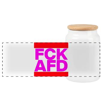 FCK AFD, NIE WIEDER IST JETZT, NO NZS, NO AFD PINK - Panoramic Cookie Jar with Wooden Lid - white - Front