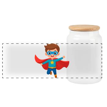 Comic Junge als Superheld – Heldenhaftes Design - Panorama Keksdose mit Holzdeckel - Weiß - Vorne