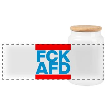 FCK AFD, NIE WIEDER IST JETZT, NO NZS, NO AFD - Panoramic Cookie Jar with Wooden Lid - white - Front
