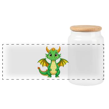 Kleiner grüner Drache mit Flügeln – Fantasy Motiv - Panorama Keksdose mit Holzdeckel - Weiß - Vorne