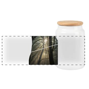 Forest sunbeams in the morning light - Panoramic Cookie Jar with Wooden Lid - white - Front