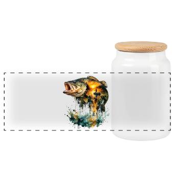 Pêche au coucher d'aquarelle géante - Boîte à biscuits avec couvercle en bois - blanc - Devant