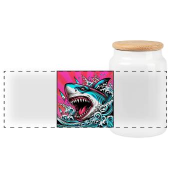 Requin - Boîte à biscuits avec couvercle en bois - blanc - Devant