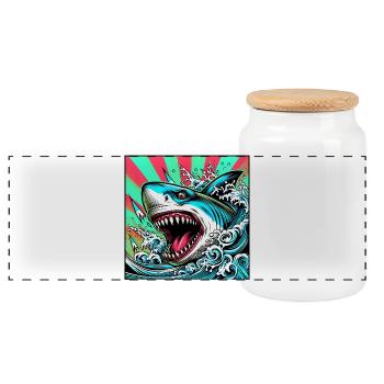 Requin - Boîte à biscuits avec couvercle en bois - blanc - Devant