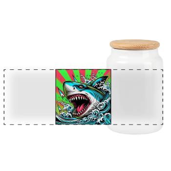 Requin - Boîte à biscuits avec couvercle en bois - blanc - Devant