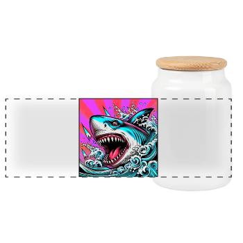 Requin - Boîte à biscuits avec couvercle en bois - blanc - Devant