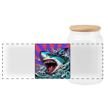Requin - Boîte à biscuits avec couvercle en bois - blanc - Devant