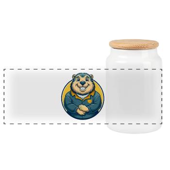 Murmeltier Kawaii Maskottchen Cartoon Clipart Logo Abzeichen - Panorama Keksdose mit Holzdeckel - Weiß - Vorne